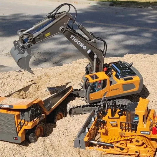 RC Universe® MegaBuild 1:20 – Excavadora y Camión Volquete RC 10 Canales, 3 Baterías