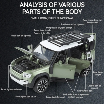 RC Universe® Land Rover Coche Miniatura 1/32 – Defender 110 con Efectos de Sonido y Luz